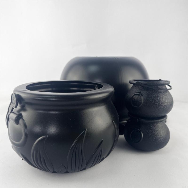 62KD 4Piece Witch Cauldron Kettles for Halloween Treats, Parties Favor Patrick's Day Decors Witch Cauldron Candy Holders
