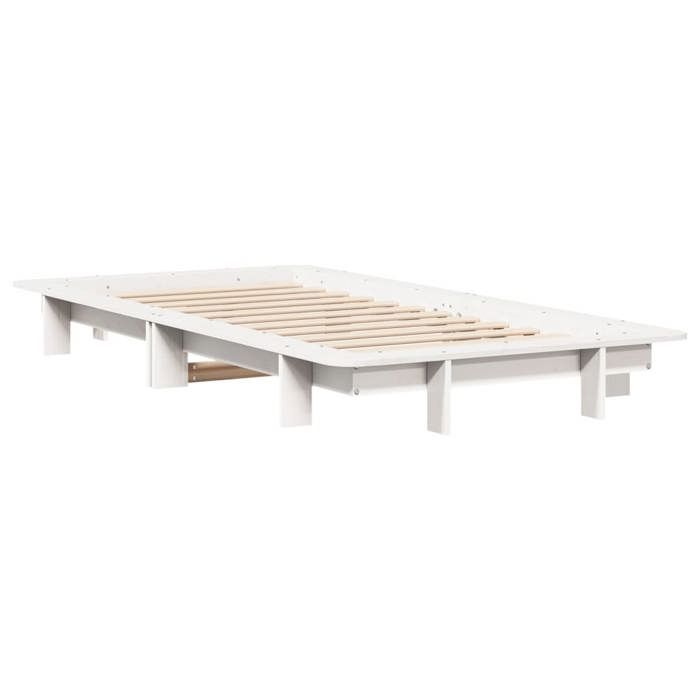 VidaXL Bed Frames White 100x200 Cm Solid Pine Wood, Bedroom Furniture, Slatted Base, Wooden Bed 350666