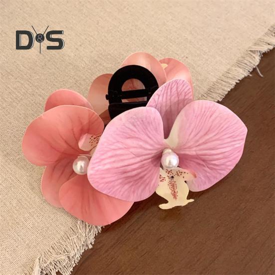 Bow Orchid Flower Decor Hair Claw Faux Pearl Inlaid Flower Hair Grip Secure Hold Back Head Hair Claw Hair Accessories