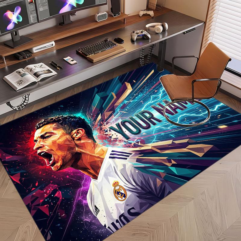Custom Rug Cristiano Ronaldo Pattern Print Name Text Soft Non‑Slip Floor Carpet for Home Indoor Decoration