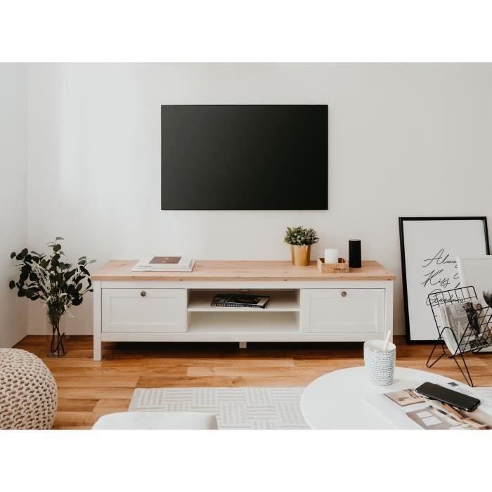 2-drawer TV Cabinet - Artisan Oak and White Decor - L 160 X D 45 X H 40 Cm - BERGEN