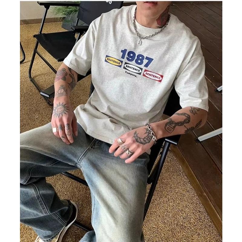 

Fashion Korean Simple Letter Printed Short-sleeved T-shirt American Retro Y2K Personality Street Hip-hop Summer T-shirt Tops S