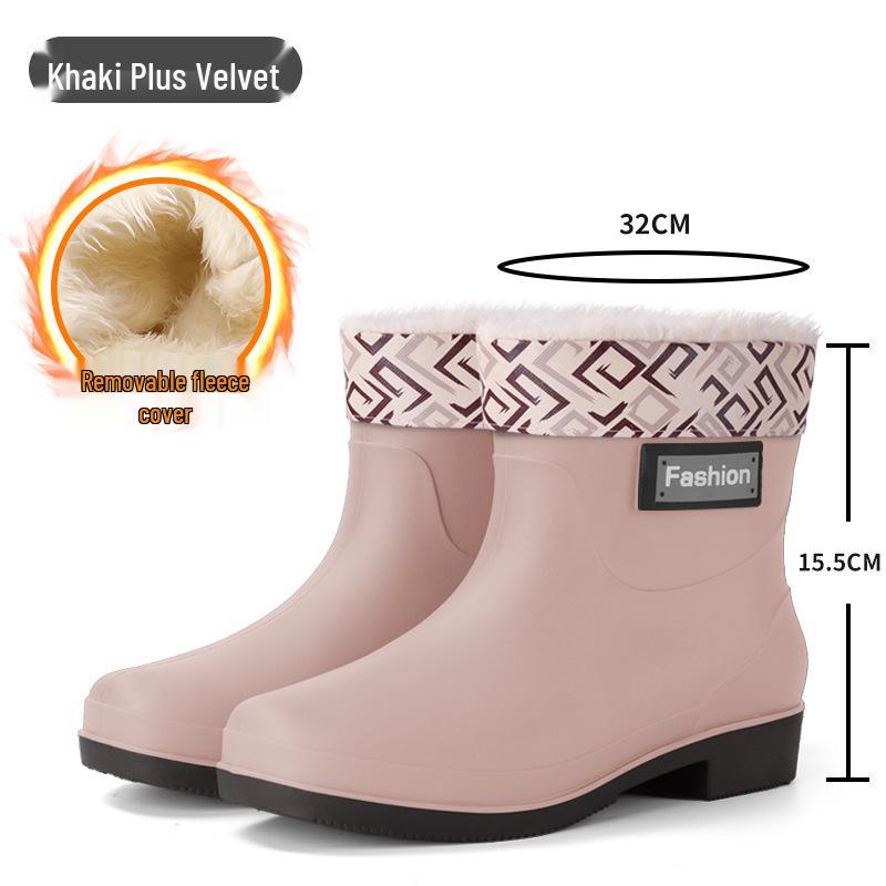 Women's British Fashion Mid-Calf Waterproof Rubber Rain Boots - Non-Slip, Warm Frosted Overshoes for Kitchens and More