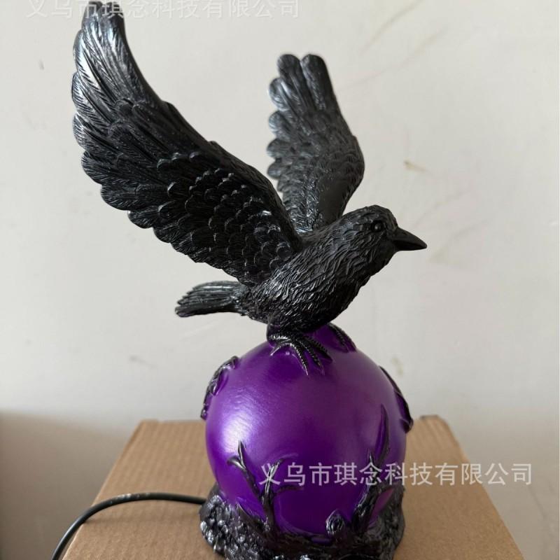 Gothic Raven Resin Table Lamp Decorative Figurine Study Room Home Office Ambient Lighting