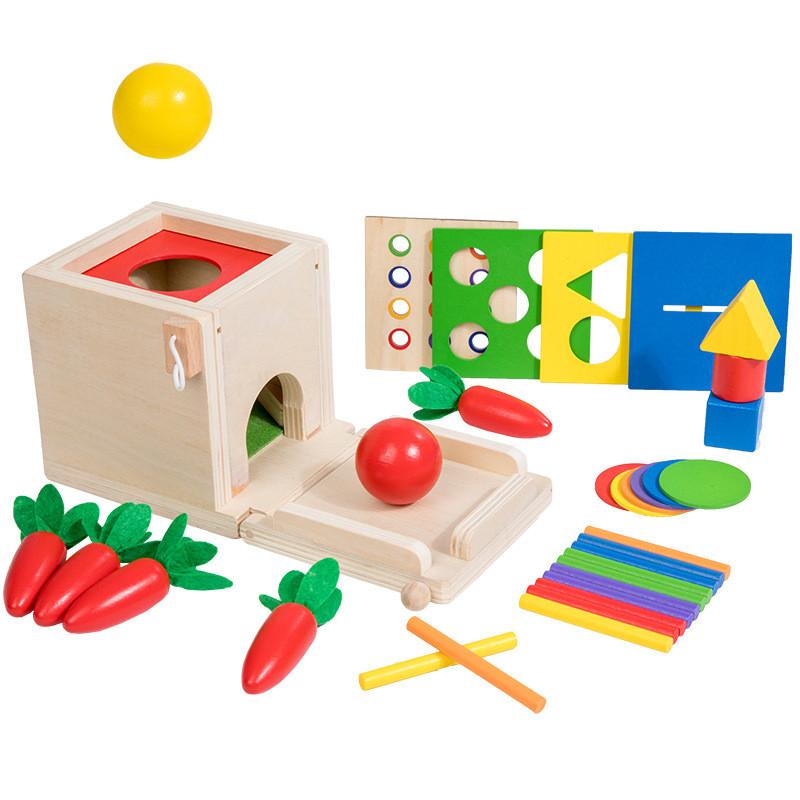 Wooden Educational Goal Box With Multifunction Insert Stick For Toddler Learning And Play