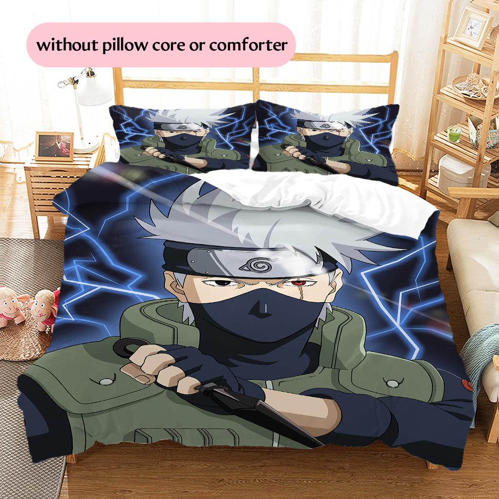 Hatake Kakashi Wzór Naruto Pościel Dekoracja Domu Prezent Urodzinowy (1 * poszwa na kołdrę + 2 * poszewki na poduszki, bez rdzenia)