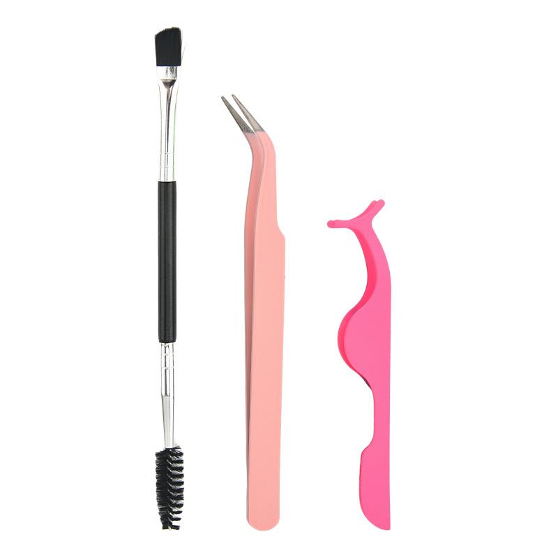 3Pcs With Box, Curved Tip Tweezers, Lash Curler And Lash Brush, Combination Of Curved Tweezers And Curved Lash Curler To Better розовый
