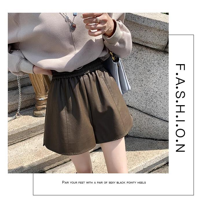 2025 Sleek High-Waist Leather A-Line Shorts: Versatile, Casual, Loose-Fit for Spring & Autumn