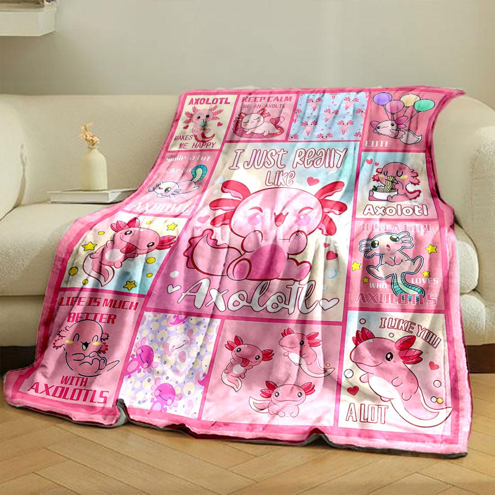 Süßer Axolotl-Themen-Rosa Decke Schlafzimmerdecke für Wohnzimmer Couch Mittagspause Weicher Überwurf für Freundesfestival Geschenk