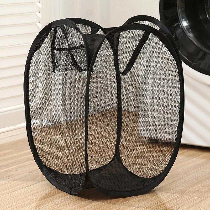 Folding Dirty Laundry Sorting Basket Washing FrameBathroomCloth MeshStorage BagFrame Bucket LaundryOrganizers Storage Pouch