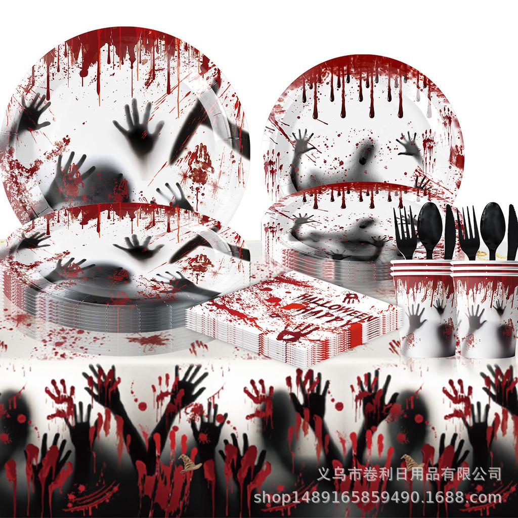 Party Halloween Party Partyzubehör Dekorative Tischdecke Seidenpapier Teller Messer Gabel Löffel Party Szene Arrangement