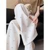 Pantaloni largi cu diamante pentru industria grea, pentru femei, de primăvară, pantaloni casual, cu talie înaltă, largi, drepte, cu picior de picior.
