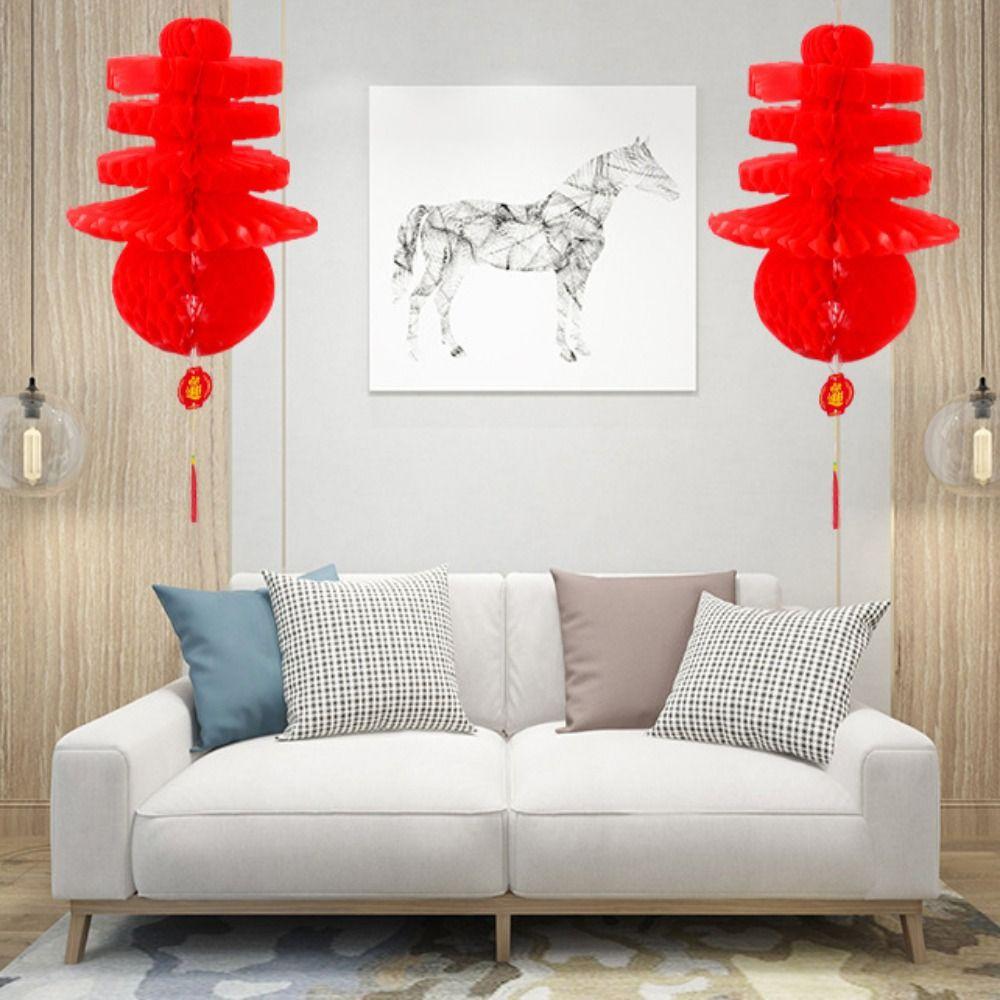Foldable New Year Red Lanterns Traditional Spring Festival Pendant  Wedding Party