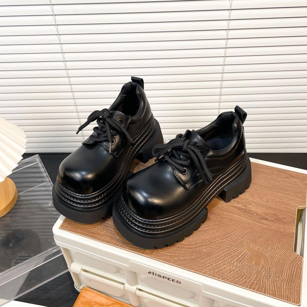 Thick-soled Big Head JK Small Leather Shoes Women's Small Lace-up Loafers Derby Shoes British Style Single Shoes Cotton Shoes Tide