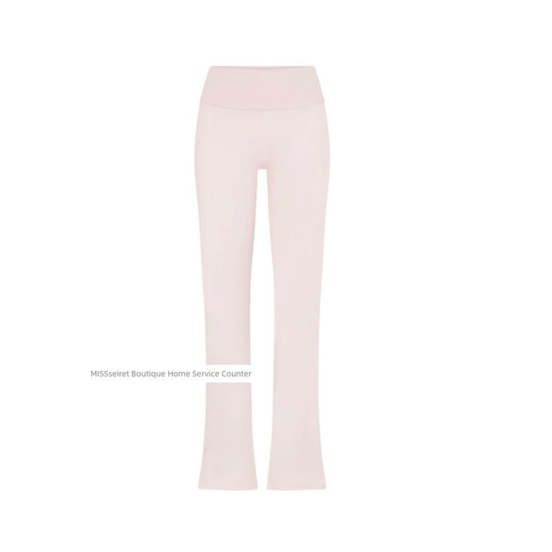 

Kardashian Same Style ~ Skim * S Plain Knitted Cotton Bootcut Trousers Soft Casual and Comfortable Versatile Slimming Yoga Pants Sakura pollen M (height 80.00kg