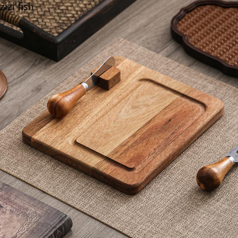 Wood Butter Box Glass Cover with Knife Cheese Plate Butter Plates Cake Rack Dessert Plate Pastry Plates Dim Sum Dish Fruit Bowl