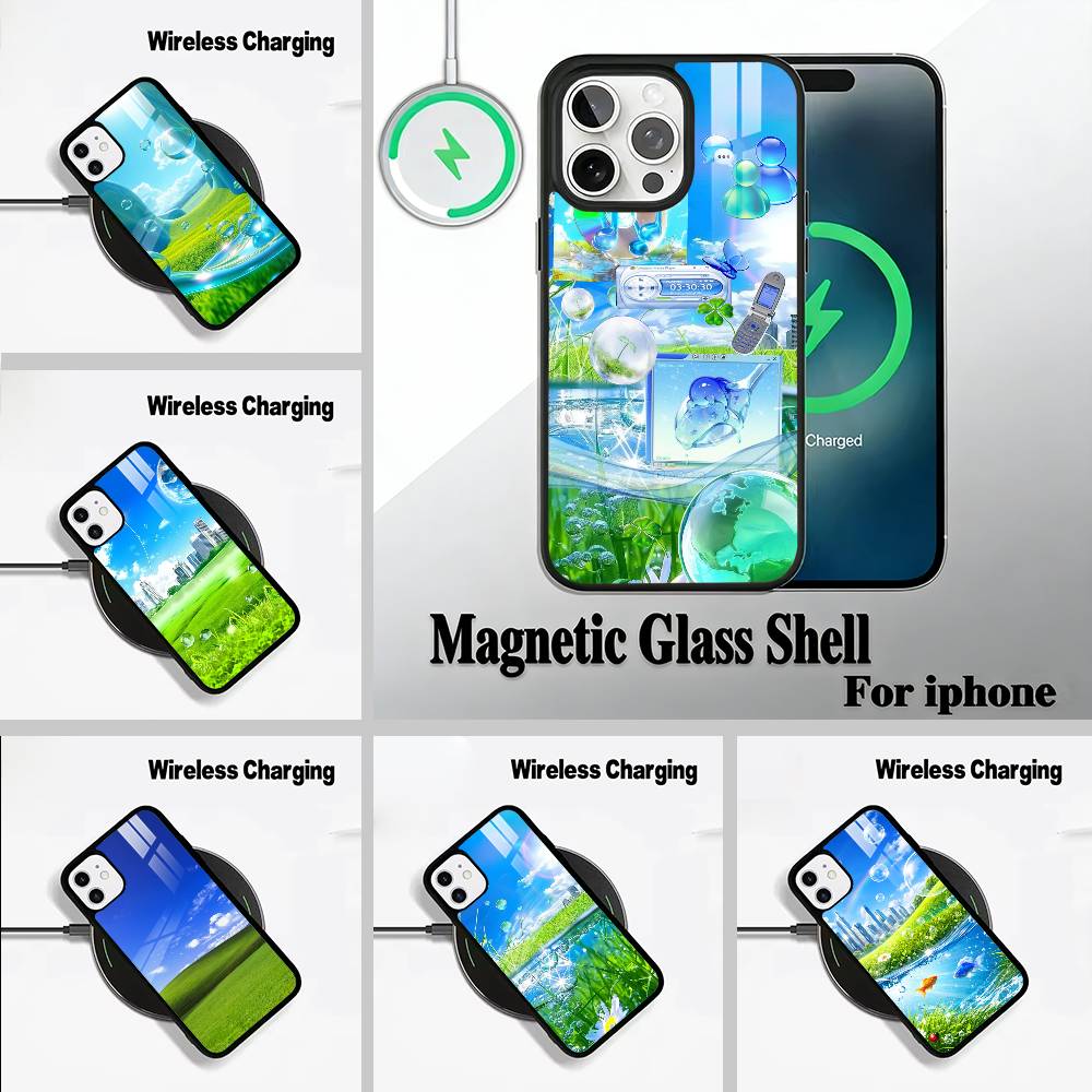 Retro-futurist design- Frutiger Aeroaesthetic- Wireless charging phone case compatible with iPhone 17/16/15/14/13/12/11