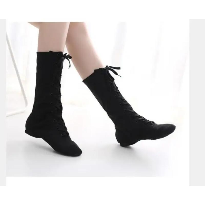 Canvas Dance Boots Lace-up Jazz Street Dance Boot Solid Long Canvas Shoes Dancing Sneakers