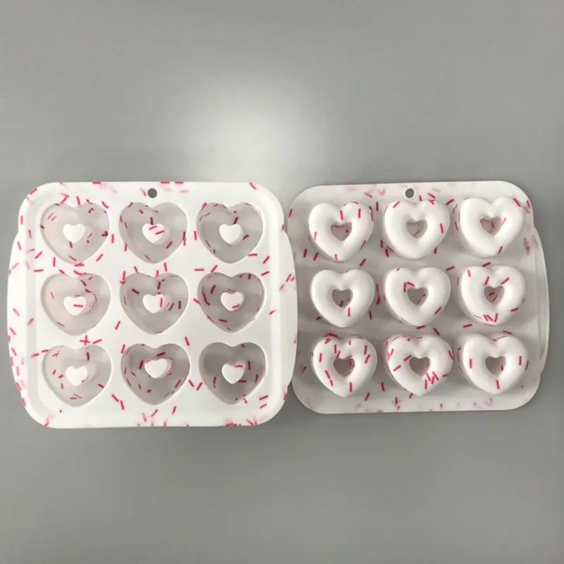 Creative 9 Lattice Silicone Love Cake Mold Household Donut Heart DIY Cake Accessories Kitchen Biscuit Pastry Manual Baking Mould