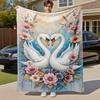 1pc Swans Flowers Outdoor Flannel Blanket Soft Warm All-Season Throw for Sofa Bed Car Camping Office, Cozy Gift Idea1134S