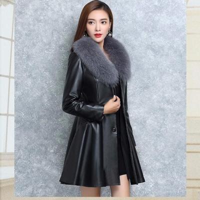 Autumn And Winter Women Medium Long Leather Windbreaker Coat Black Red Faux Leather Clothes