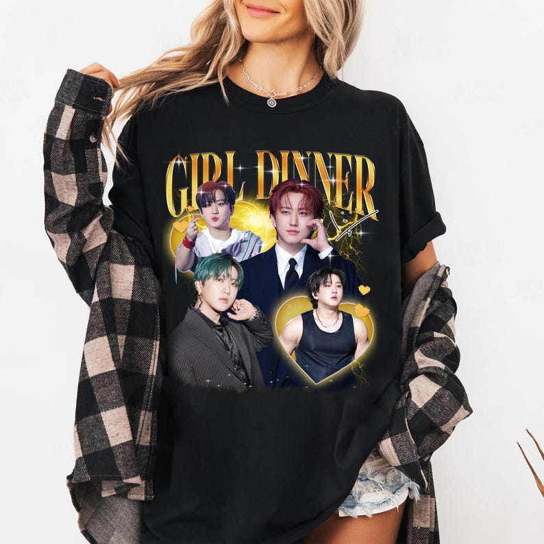 Girl Dinner Changbin Stray Kids T-shirt, Vintage Fans Homage Tee Men Women Hip Hop Streetwear Oversized Tshirt Short Sleeve Casual Clothing