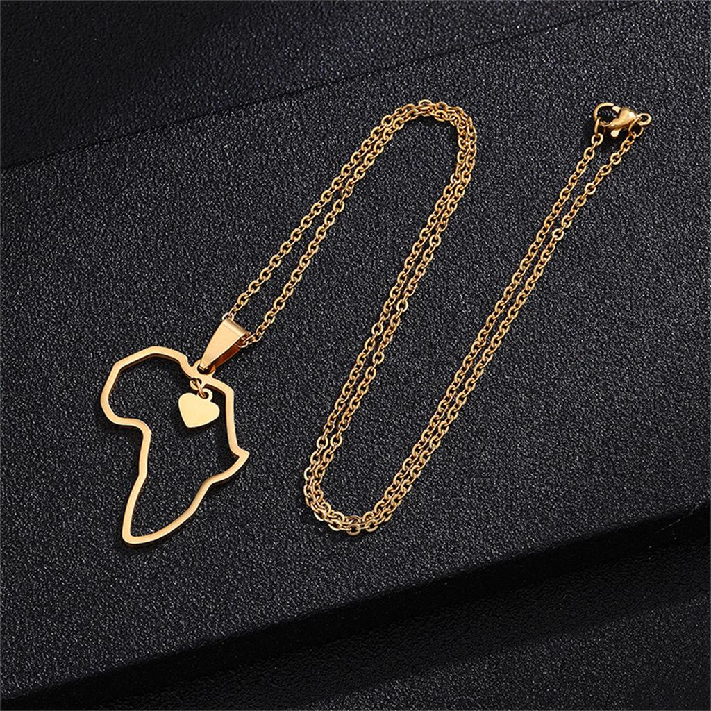 Hollow Heart-Shaped Love Titanium Steel African Map Necklace Temperament Ethnic Style Jewelry