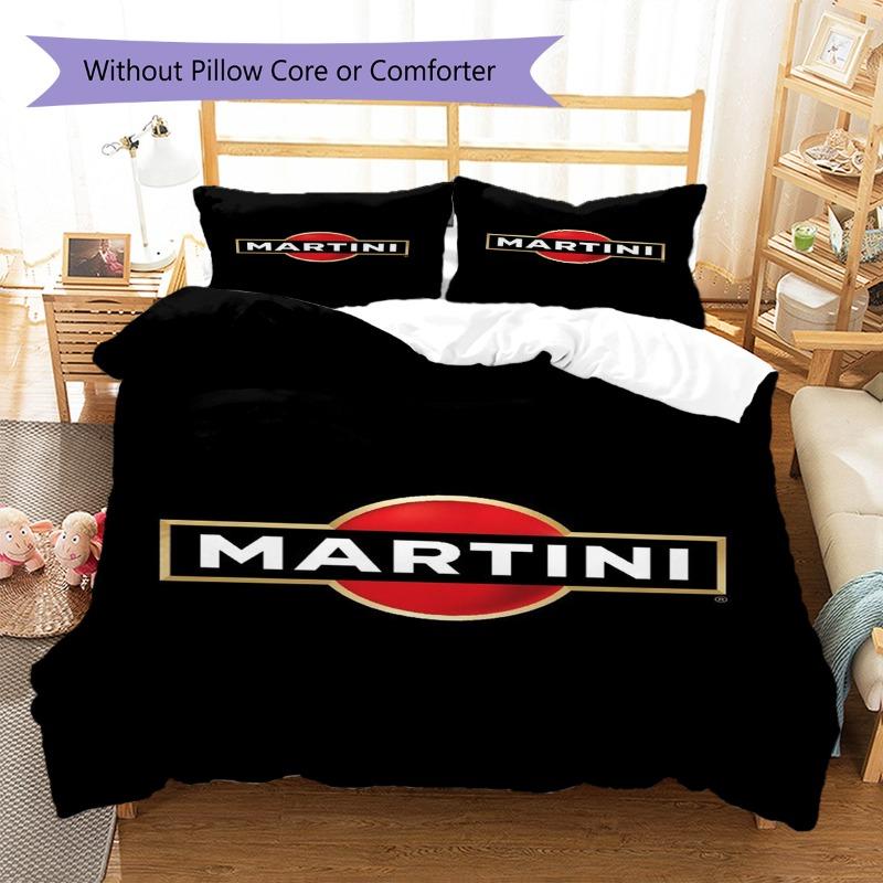Martini Classic Logo Black Background Print 3 Pieces Duvet Cover Set Bar Man Cave Bedding Bedroom Home Decor Without Pillow Core Comforter