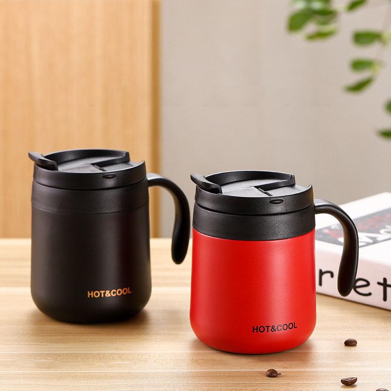 Stainless Steel Vacuum Tumbler 350/500ml, Double-Wall Insulated Mug with Handle for Coffee/Tea, Office Travel, Leak-Proof & Ergo