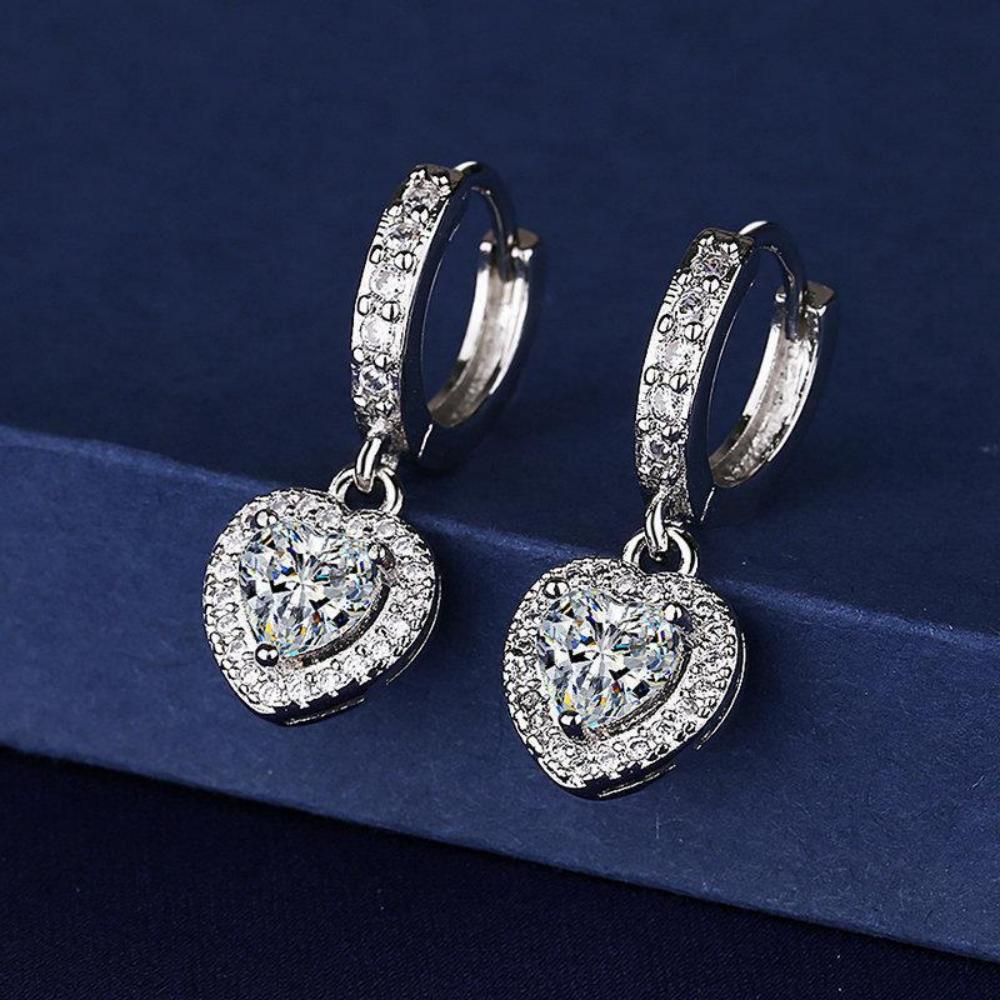 925 Sterling Silver Earrings AAAAA Zircon Heart Shaped Pendant Earrings for Women Elegant Birthday Wedding Party Jewelry Gift