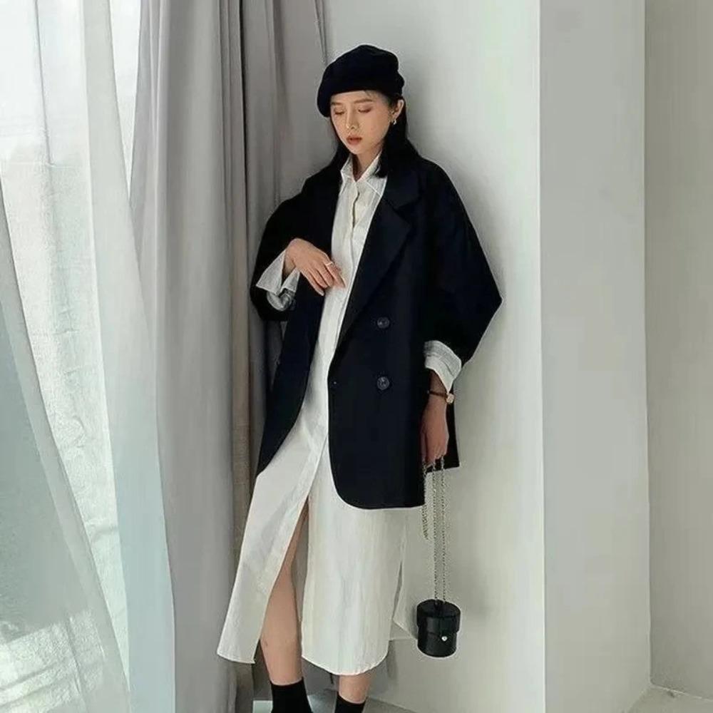Blazer Marrone Vintage Donna Elegante Ufficiale Signora Moda Primavera Autunno Manica Lunga Oversize Chic Casual Giacca Suit