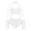 Tuta da Ginnastica Artistica per Bambine Ragazze Costume da Pattinaggio Artistico per Bambini Body in Rete Trasparente a Manica Lunga con Cutout Leotard da Balletto/Ginnastica