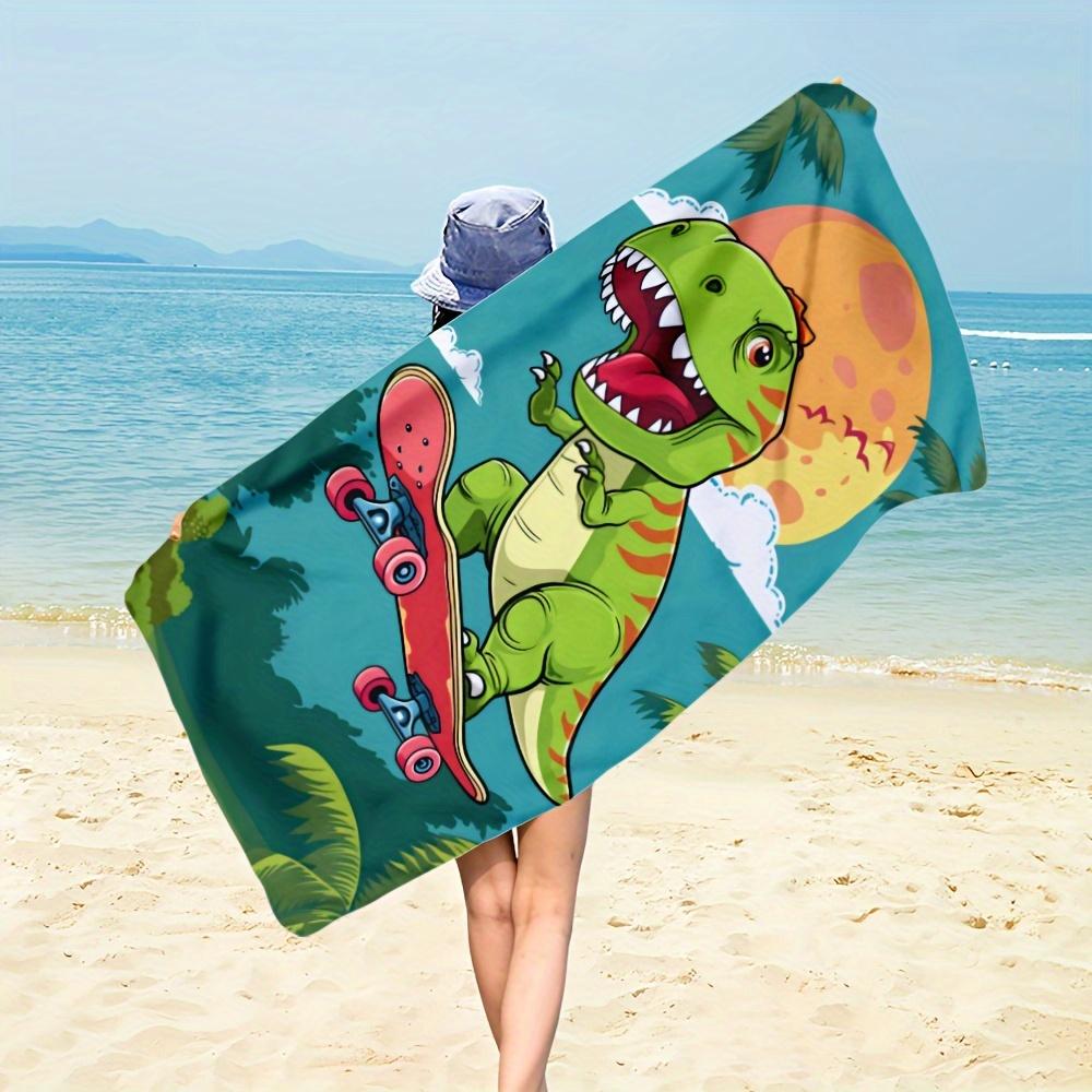 Cute Dinosaur Skateboarding Print Bath Towel - Perfect for Summer Vibes, Ultra Soft and Absorbent, Quick Dry, Stylish Design