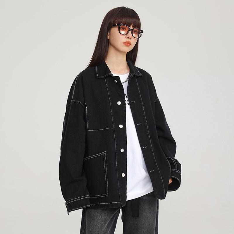 

Винтажная джинсовая куртка, модный бренд для мужчин и женщин, однотонная, простая для поездок на работу, большой карман, постиранная старая джинсовая куртка