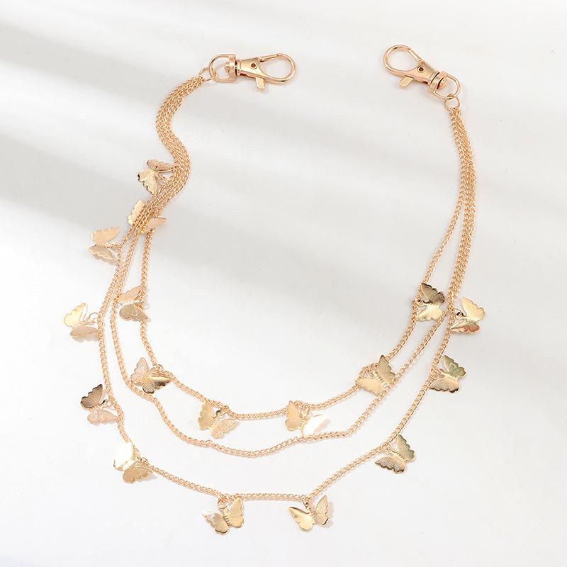 Punk Butterfly Belt Waist Chain Women Pants Multi Layer Hiphop Keychain Jewelry