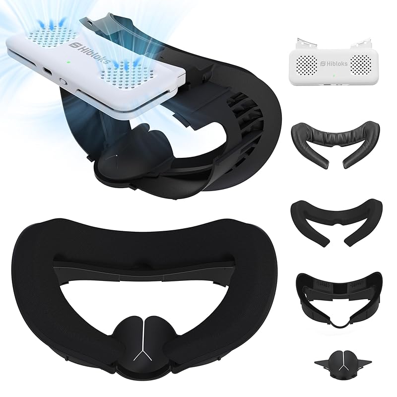 HiBloks Face Cover Pad with Cooling Fan for Meta Quest 3 Accessories, 2Pcs Face Cushion Cover Compatible with Oculus Quest 3 Fan Cooler, Replacement