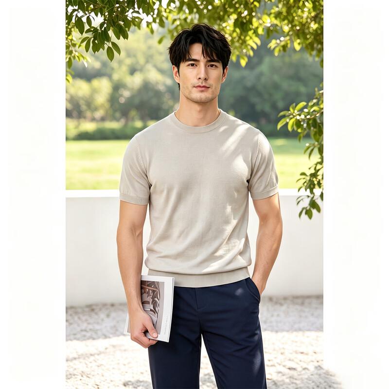 SHANSHAN Men's 100% Cotton Short Sleeve Round Neck T-Shirt