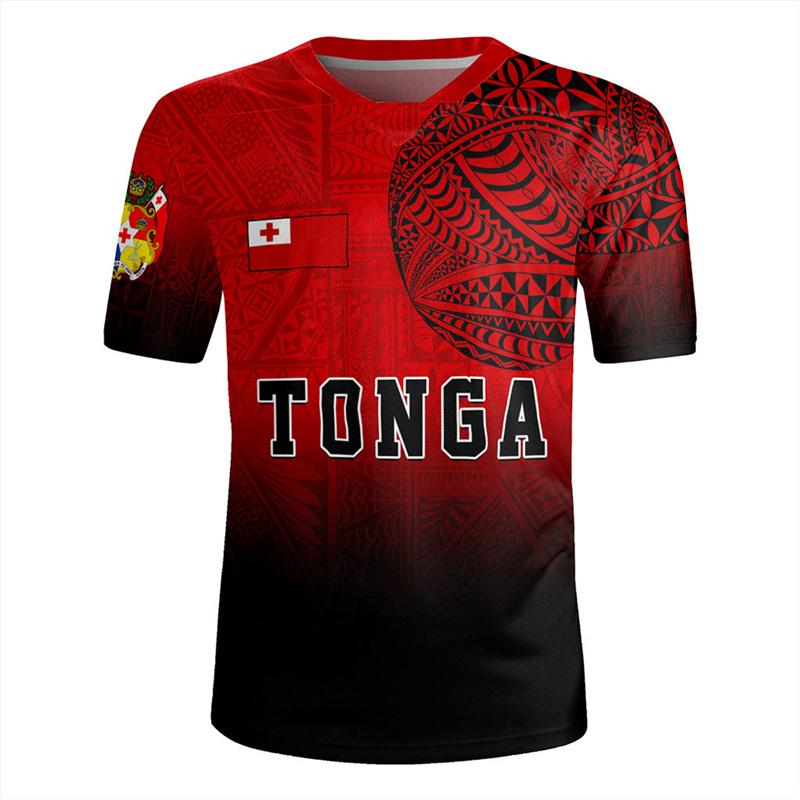 Harajuku 3D Tonga Rugby-Jersey Print V Neck T Shirt The Kingdom Of Tonga Emblem