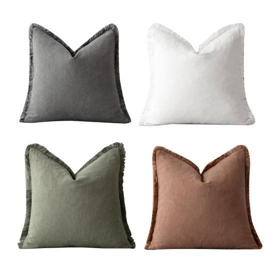 Povlak na polštář s krátkým třásňovým lemem čtvercový bohémský styl dekorace na kancelářskou pohovku