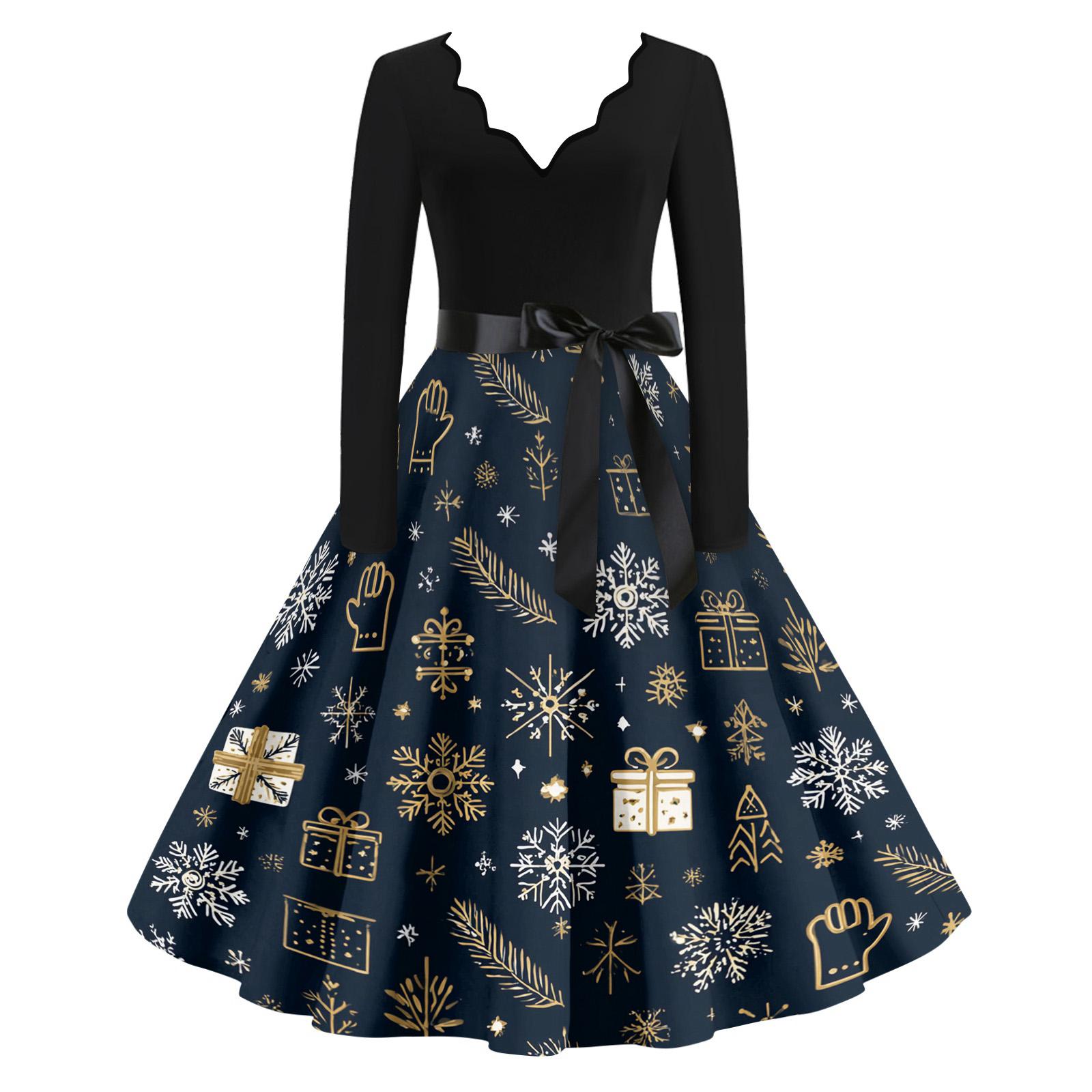 

Women s Casual Fashion V Neck Christmas Printed Vintage Dress L