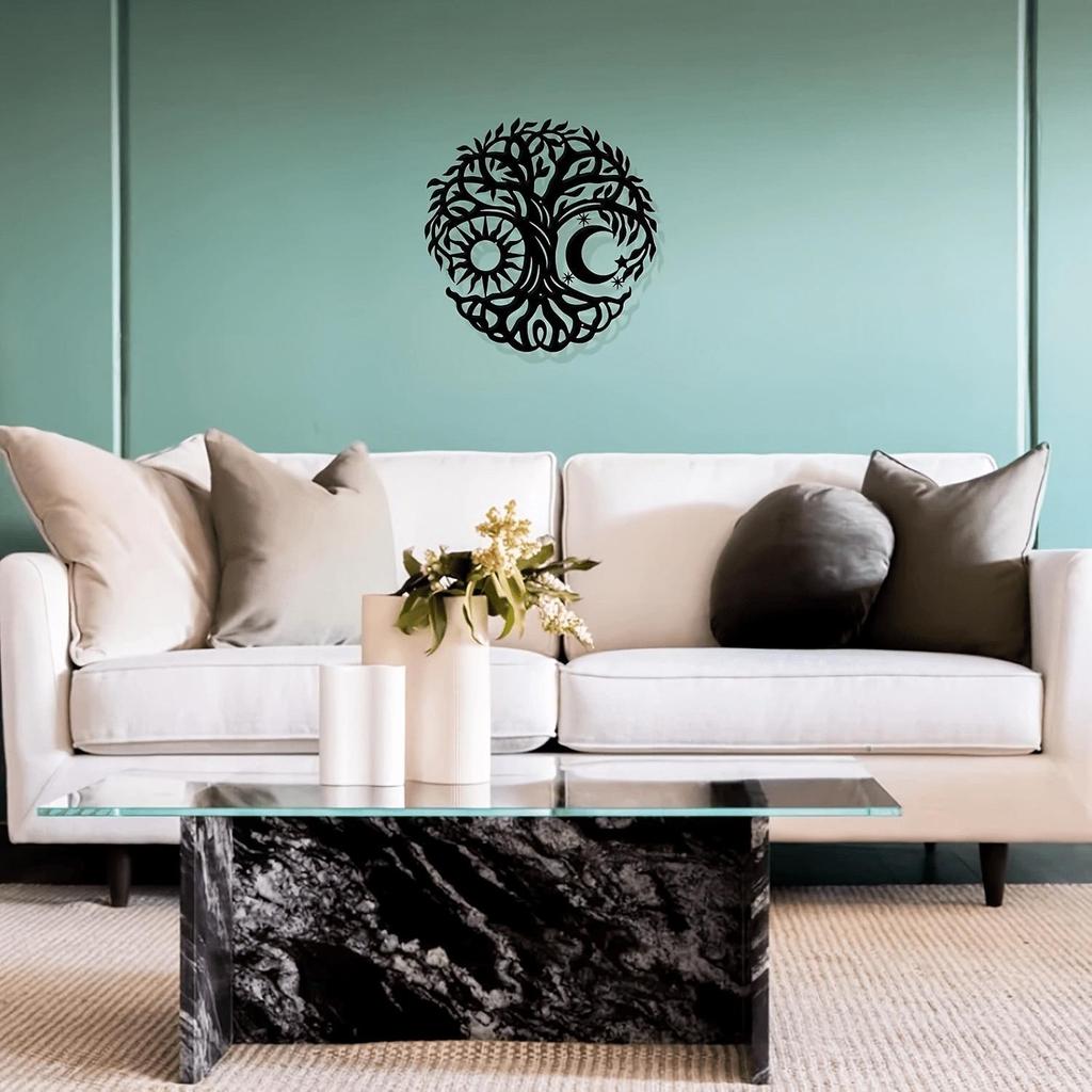 Metal Silhouette Tree Wall Art - Iron Decor Hanging Craft for Indoor Spaces