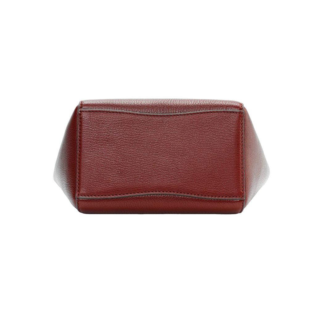 Tory Burch Mcgraw Solid Double T Logo Stitching Pebbled Leather Bucket Bag Women Handbags Burgundy 152232-500