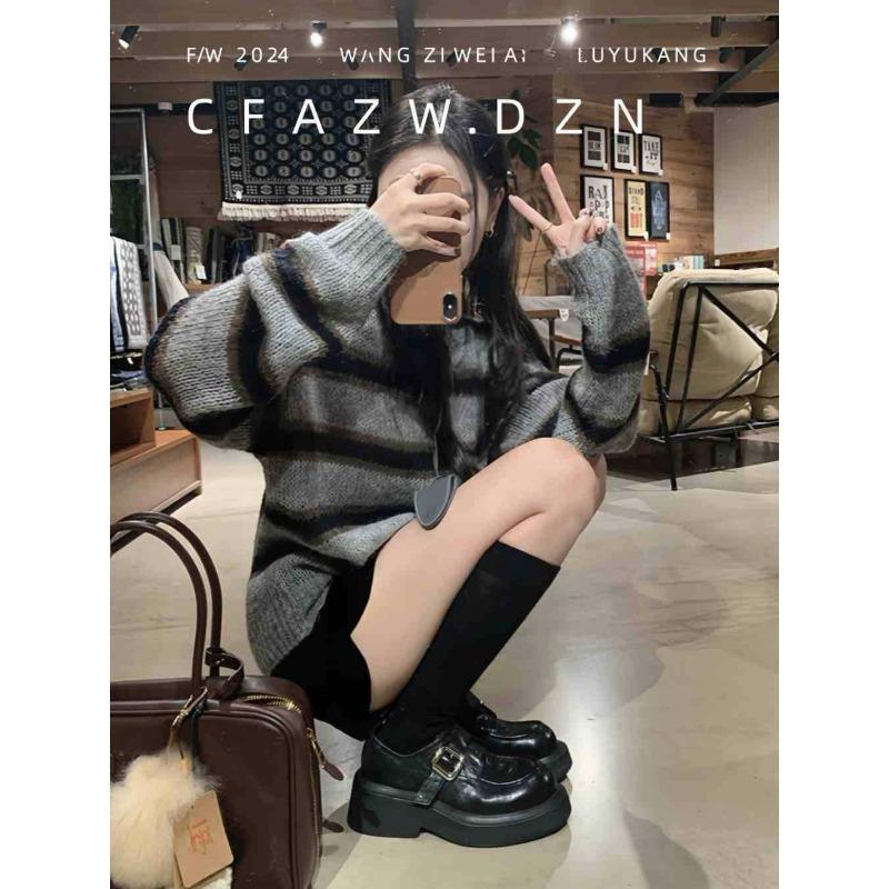 

~ Genuine leather retro one-pedal thick-soled small leather shoes women s autumn and winter thick-heeled single shoes 34 чёрный