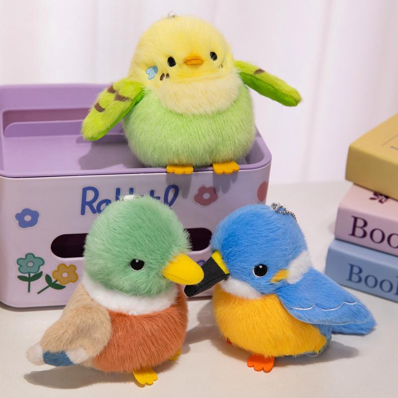 12CM Kawaii Birds Plush Pendant Toys Keychain Simulation Parrot Bird Nest Plush Keyring Anime Cute Gifts for Girls Kids