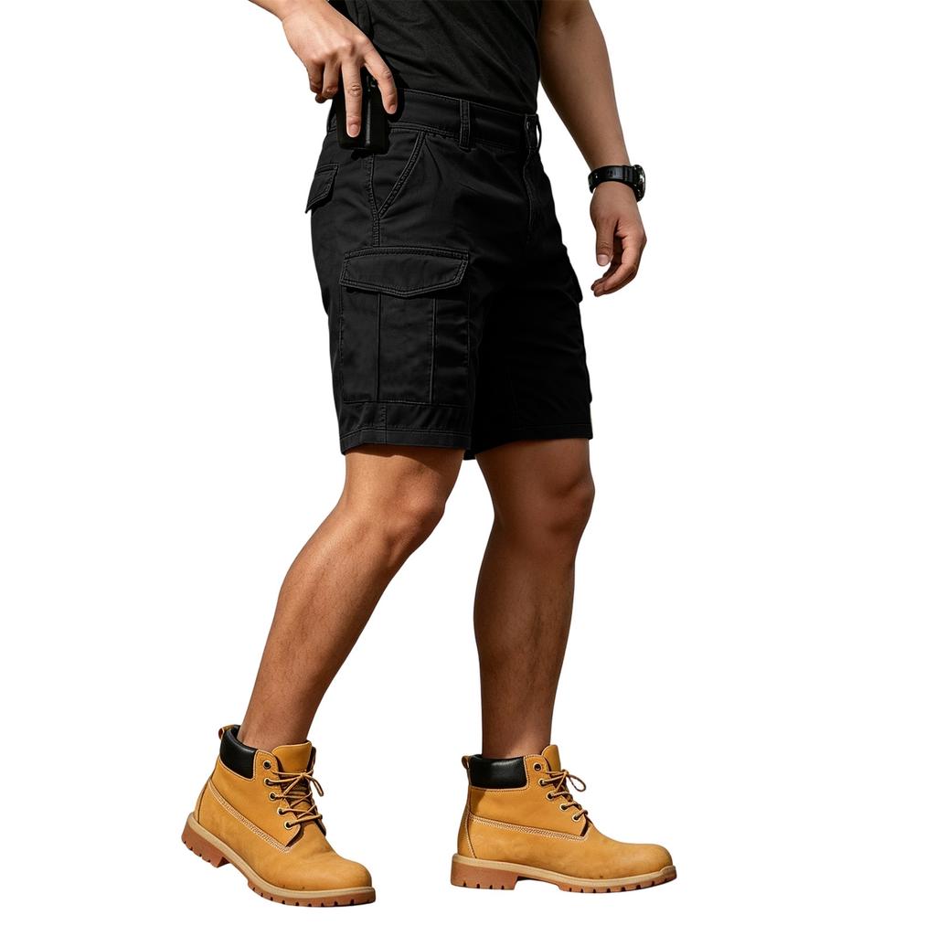 Men's Cargo Shorts with 6 Pockets, Elastic Waist and Button Closure, Color Casual Shorts for Summer Everyday Wear