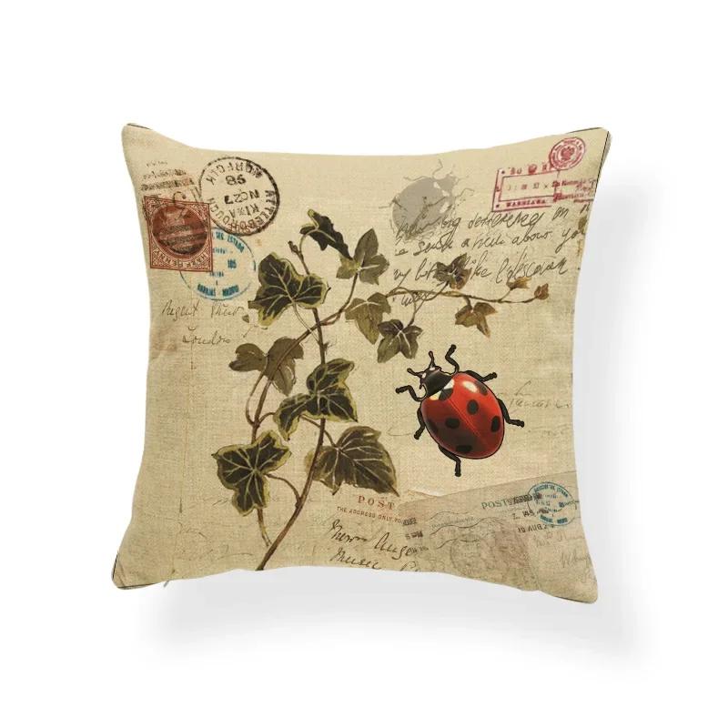 Dragonfly Pattern Cushions Leaves Cover Pillows Blue Backyard Gift for Students Stamp Pillow with Cover Insect Butterfly 45x45cm