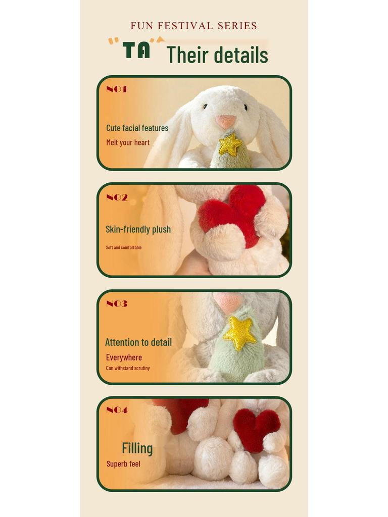 Floral Lop-Eared Bunny Plush Toy - Heart Hug Companion Doll for Kids