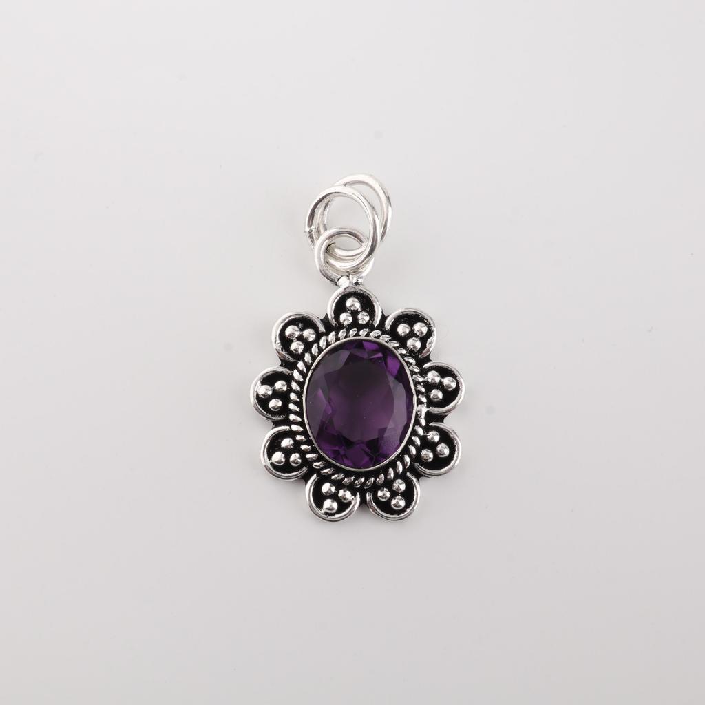 Natural Amethyst Gemstone 925 Sterling Silver Boho Jewelry Designer Pendant 1.37" For Women CP-40-1