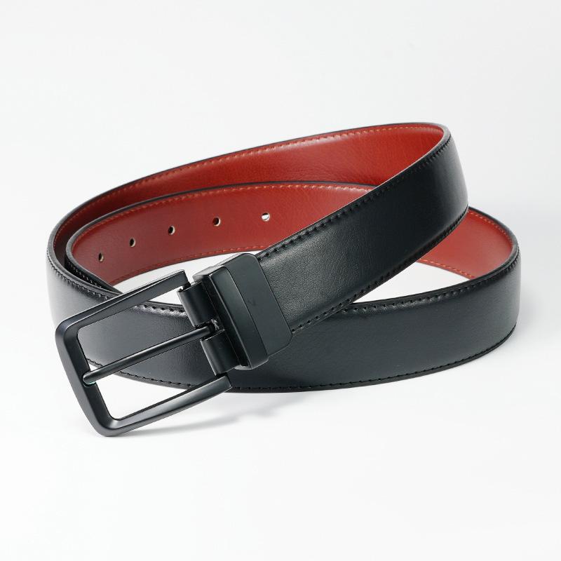 [Double-Sided Use] Men'S Belt Rotatable Pin Buckle Cowhide Belt, Young And Middle-Aged Belt