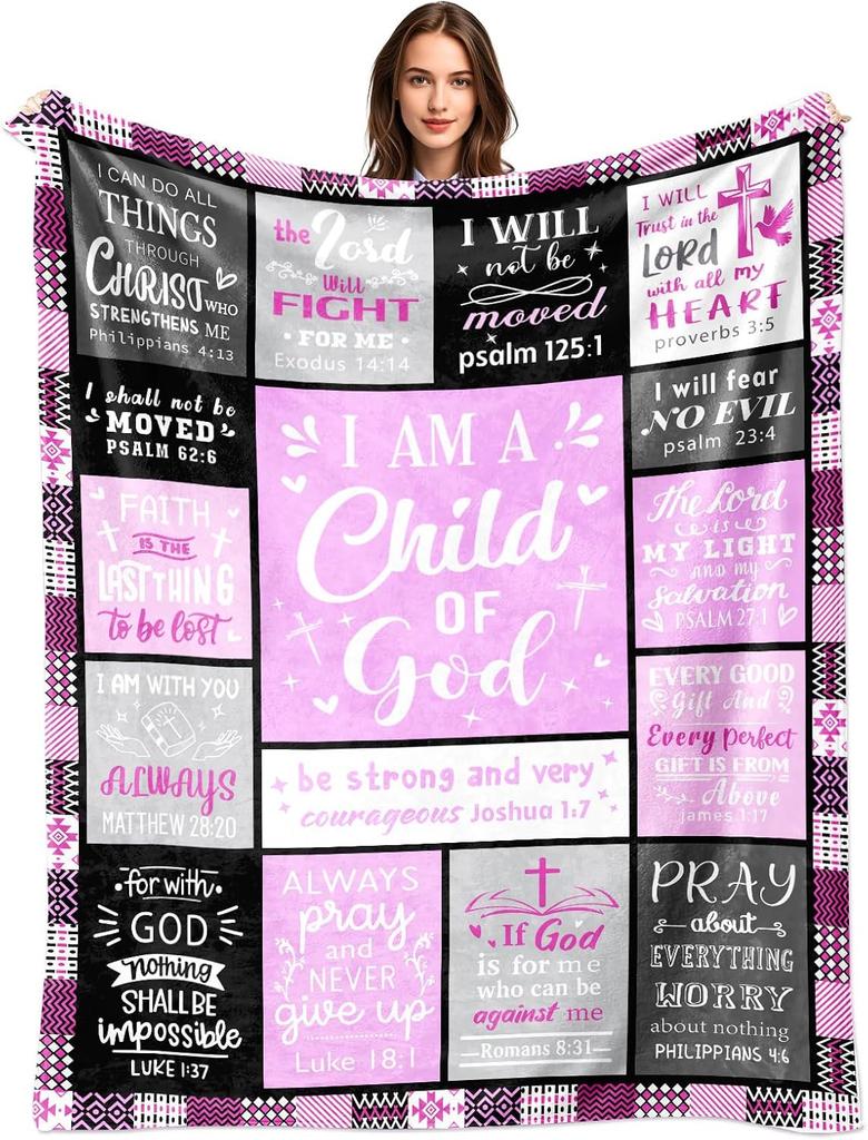 Inspirational Christian Throw Blanket for Women with Bible Verse Prayer Scripture Soft Flannel Healing X